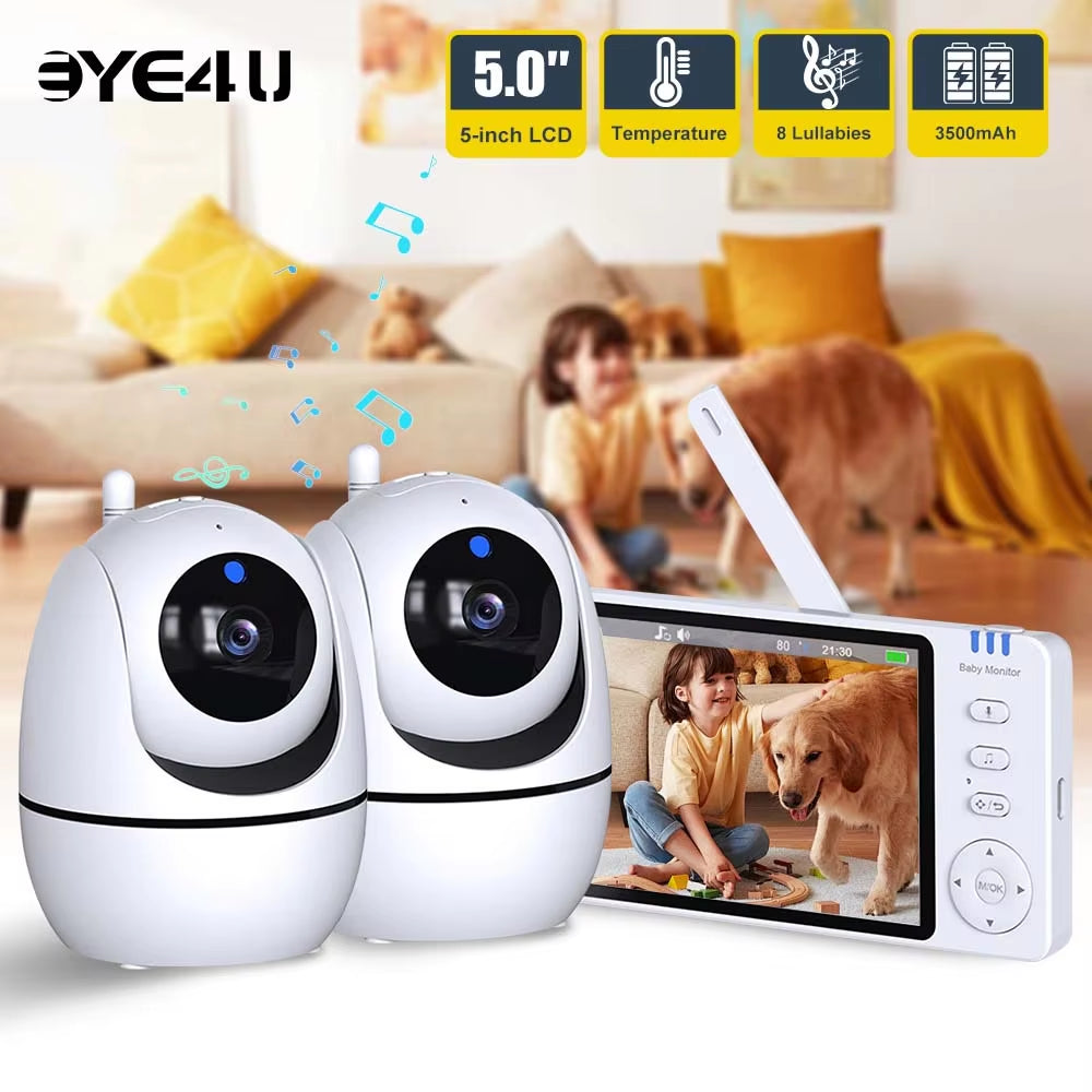 5-Inch Pan-Tilt Video Baby Monitor with Temperature Display - 2.4G Home Security Camera for Kids and Parents