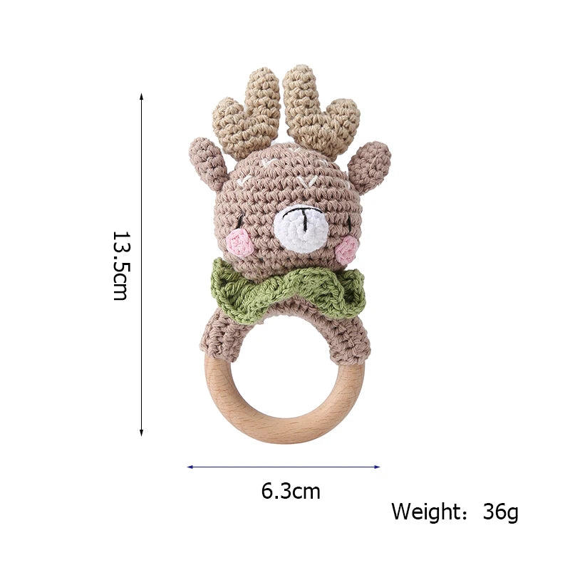 Adorable BPA-Free Wooden Crochet Animal Rattle Teether - Perfect Newborn Gift!