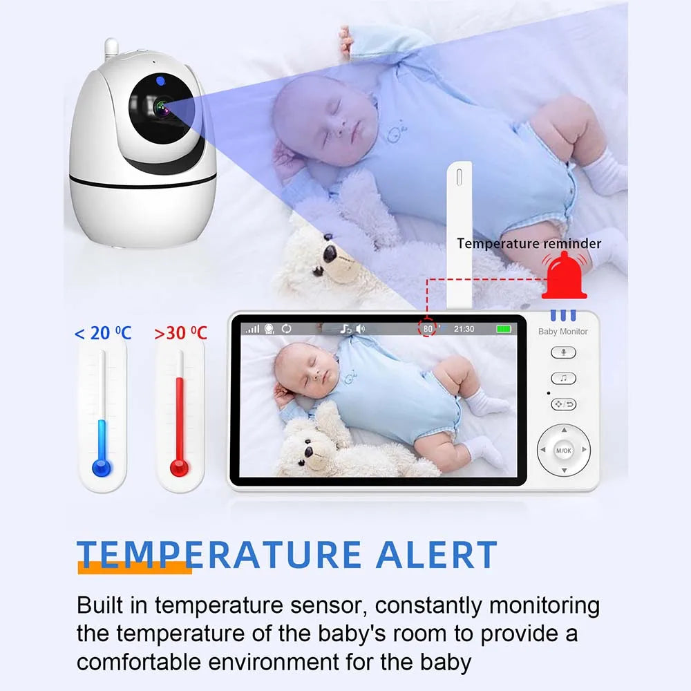 5-Inch Pan-Tilt Video Baby Monitor with Temperature Display - 2.4G Home Security Camera for Kids and Parents