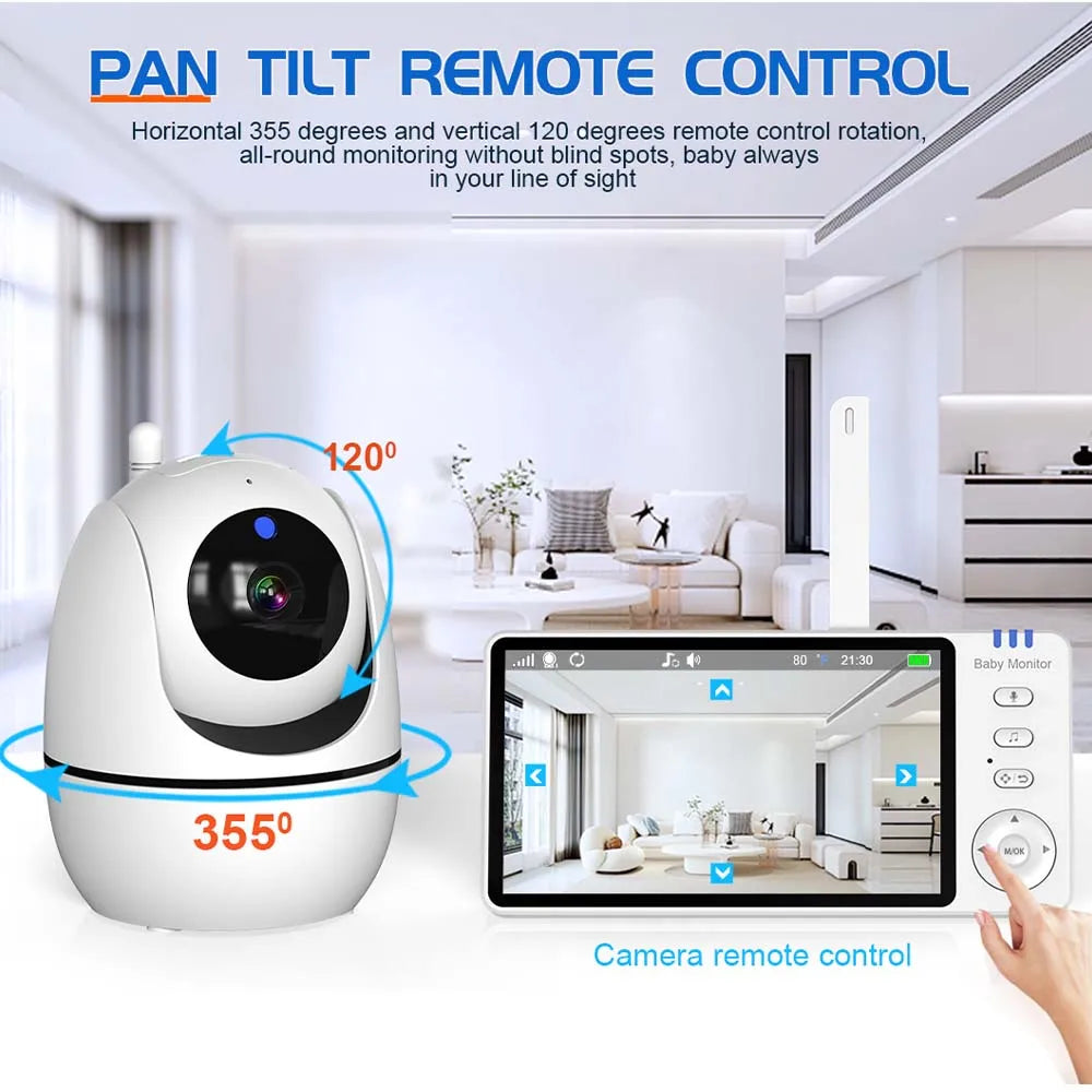 5-Inch Pan-Tilt Video Baby Monitor with Temperature Display - 2.4G Home Security Camera for Kids and Parents