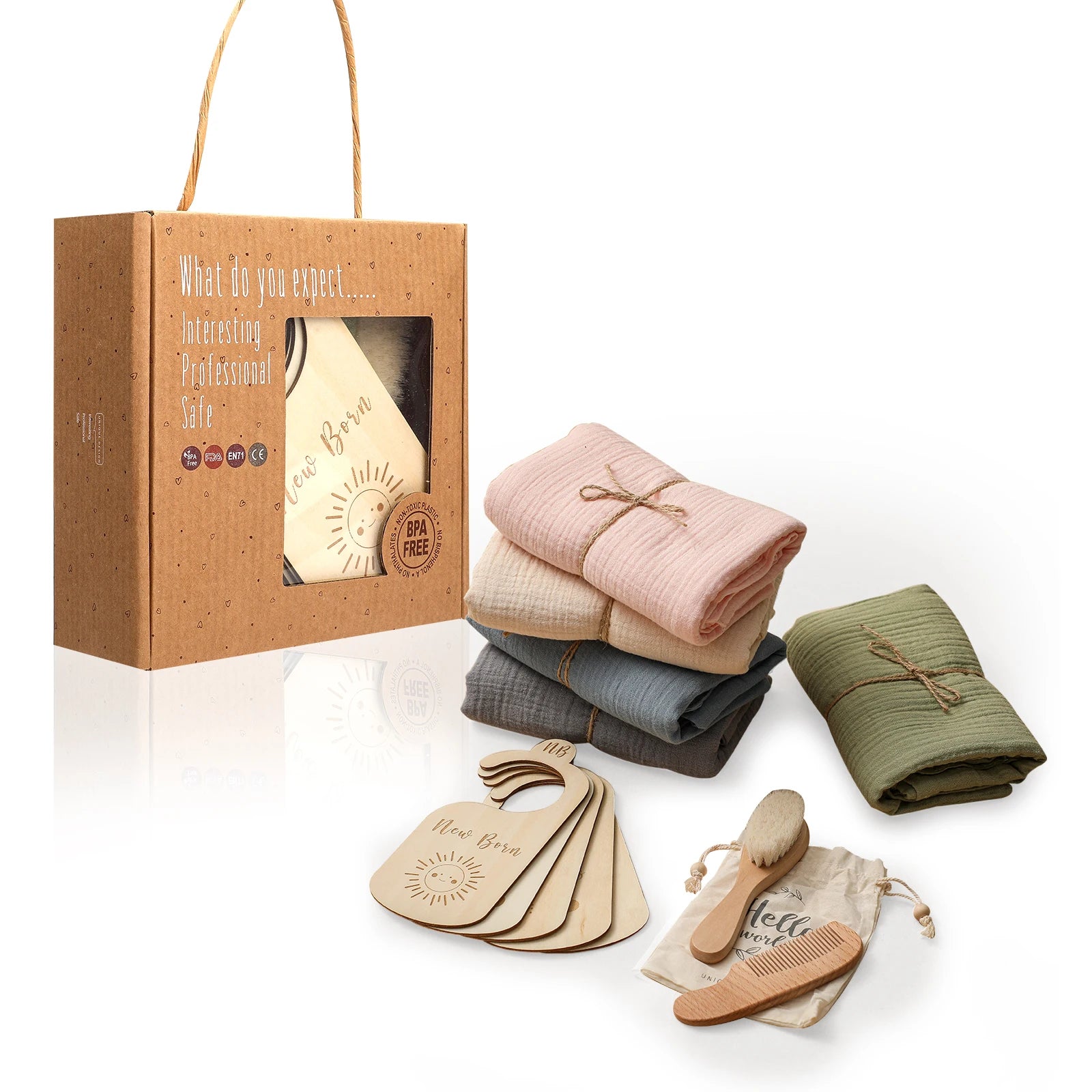 Essential Newborn Bath Toy Set - Double-Sided Cotton Towel, Wardrobe Dividers, Brush & Photography Props - Perfect Bath Gift!