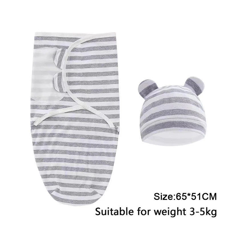 Cozy Cartoon Baby Blanket & Hat Set - Adjustable Cotton Swaddle for Newborns (0-6 Months) - Perfect Year-Round Comfort!