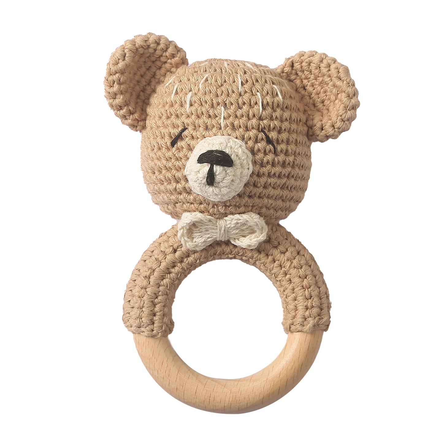 Adorable BPA-Free Wooden Crochet Animal Rattle Teether - Perfect Newborn Gift!
