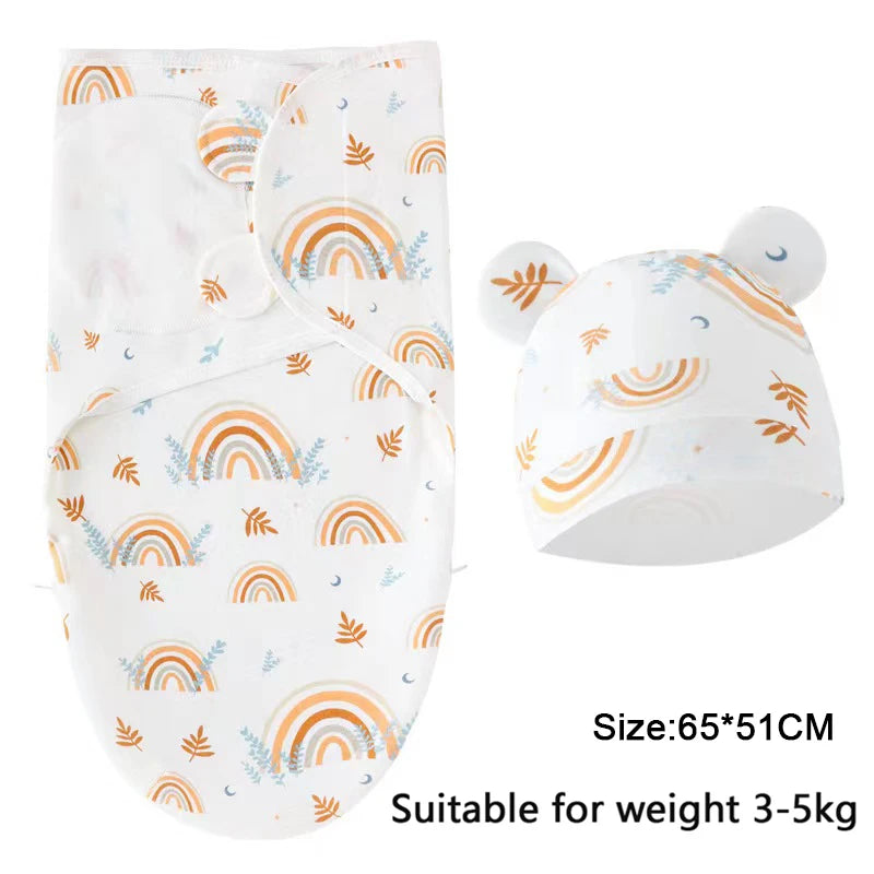 Cozy Cartoon Baby Blanket & Hat Set - Adjustable Cotton Swaddle for Newborns (0-6 Months) - Perfect Year-Round Comfort!