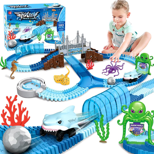 Ocean Adventure Shark Race Car Set - Bendable Racetrack Toy for Kids 3+ | STEM Learning Fun for Boys & Girls