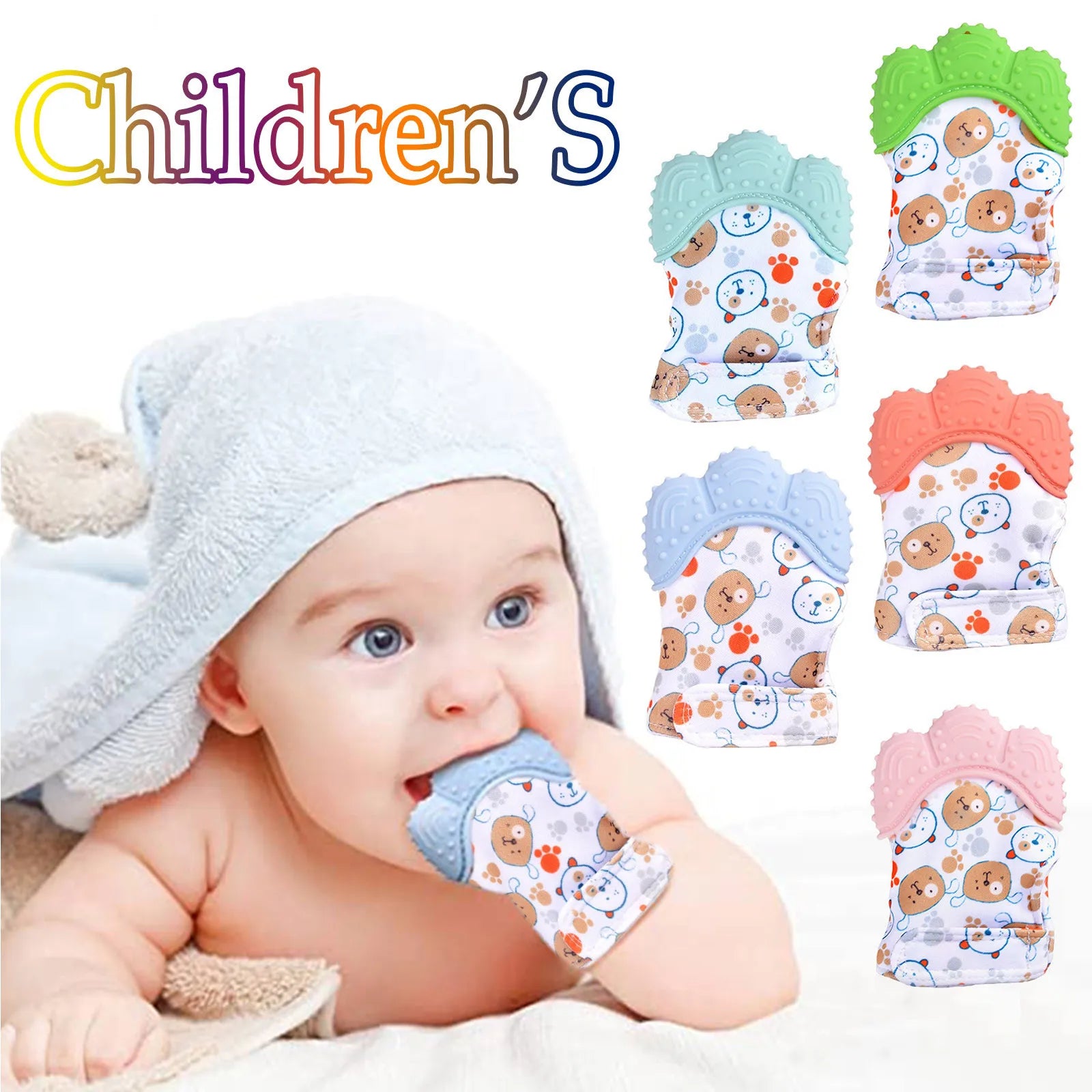 Cute Cartoon Baby Teether Gloves - Safe Chewing Toy for Infants and Toddlers