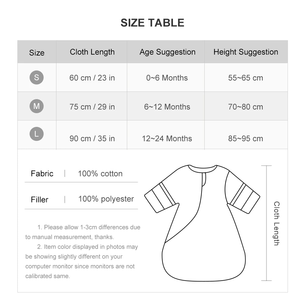 Cozy Winter Sleeping Bag for Babies 0-24 Months - Thicker Sleep Sack with Removable Sleeves, Anti-Kick Design, 3.5 Tog Warmth