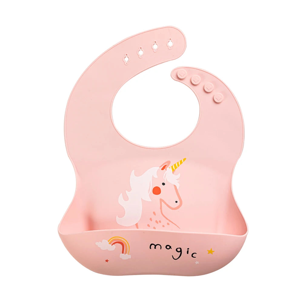 Mess-Free Mealtime Made Fun: Adjustable Soft Silicone Waterproof Bibs with Adorable Cartoon Prints for Kids
