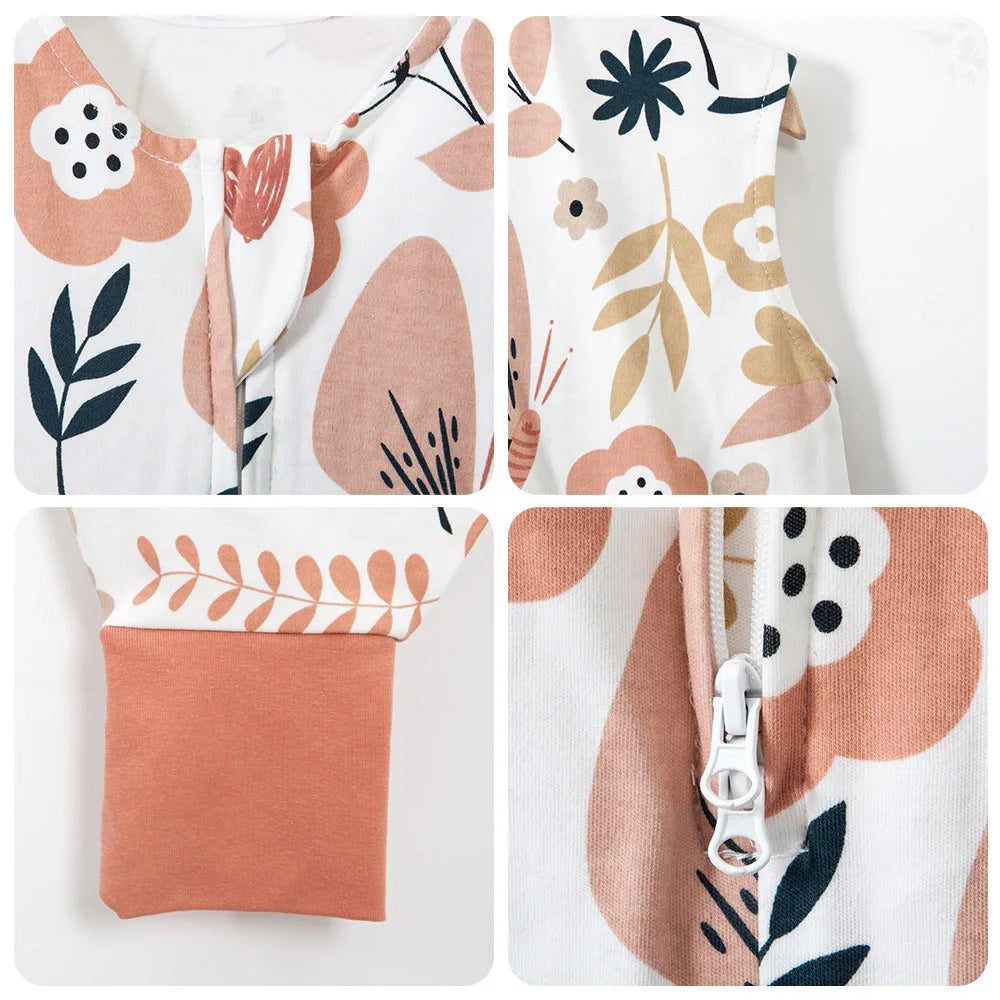 Cozy Kids Summer Sleeping Bag - Breathable 100% Cotton Jumpsuit with Fresh Grass Print for Ages 1-6