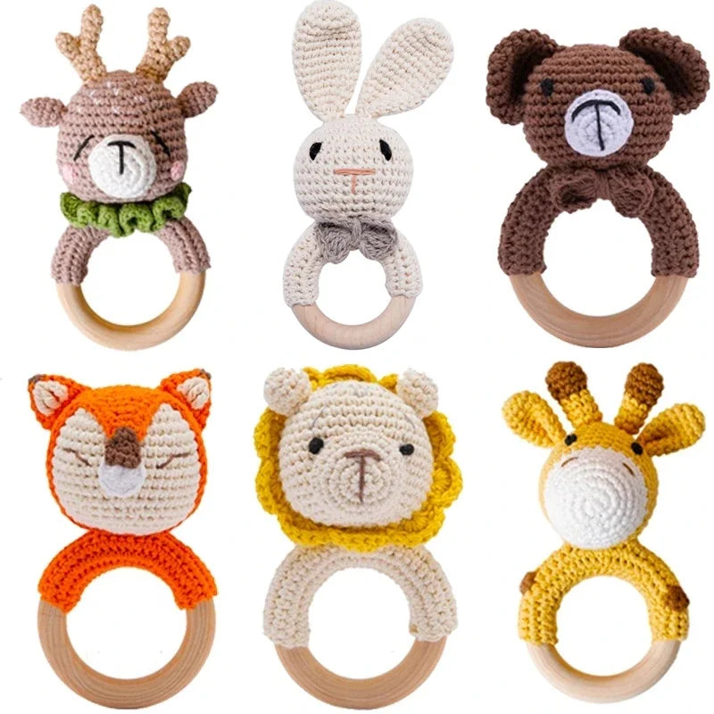 Adorable BPA-Free Wooden Crochet Animal Rattle Teether - Perfect Newborn Gift!