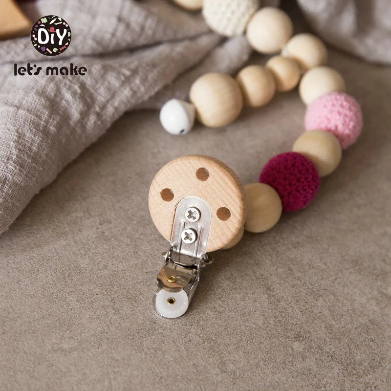 Wooden Teether Baby Rattle Toy - Cute Bird & Elephant Shapes with Crochet Beads & Pram Clip
