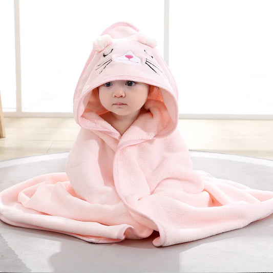 Snuggly Cartoon Animal Hooded Bath Towels for Babies - Soft and Warm Toddler Bathrobe & Swaddle Wrap for Boys and Girls
