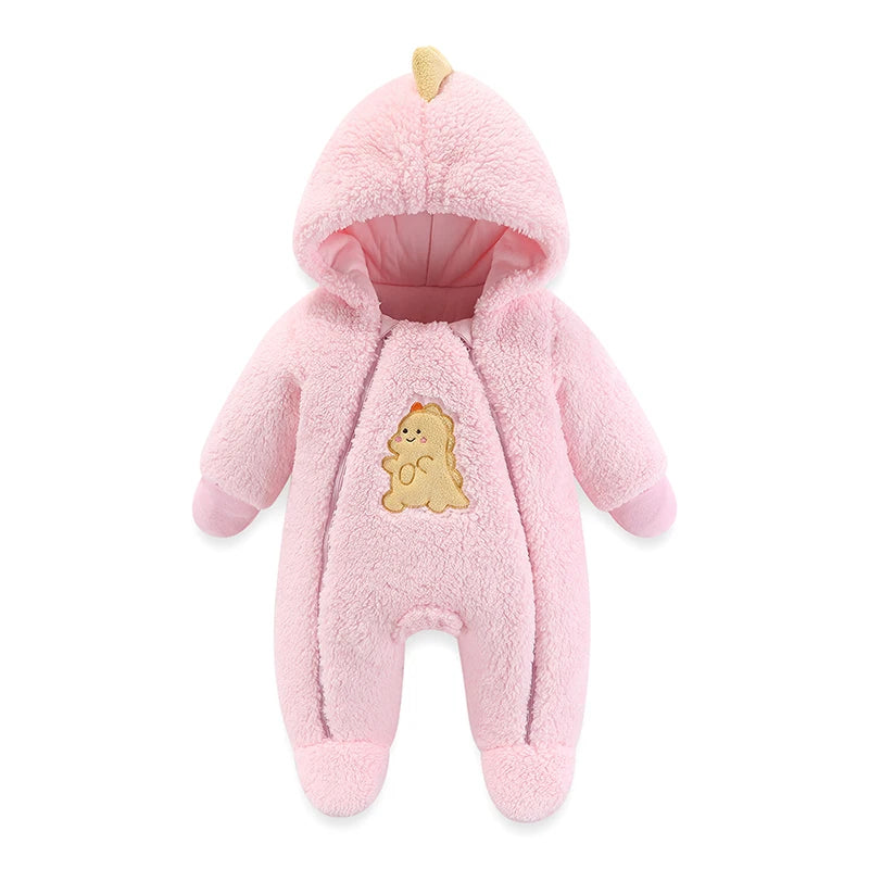 Cozy Cartoon Hooded Winter Jacket for Newborns - Soft Cotton Romper for Boys & Girls (0-12 Months)