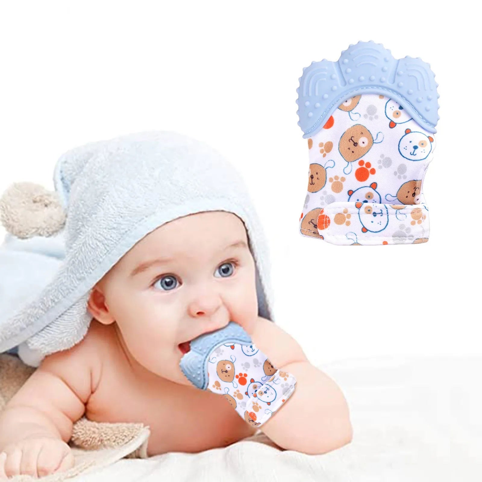 Cute Cartoon Baby Teether Gloves - Safe Chewing Toy for Infants and Toddlers