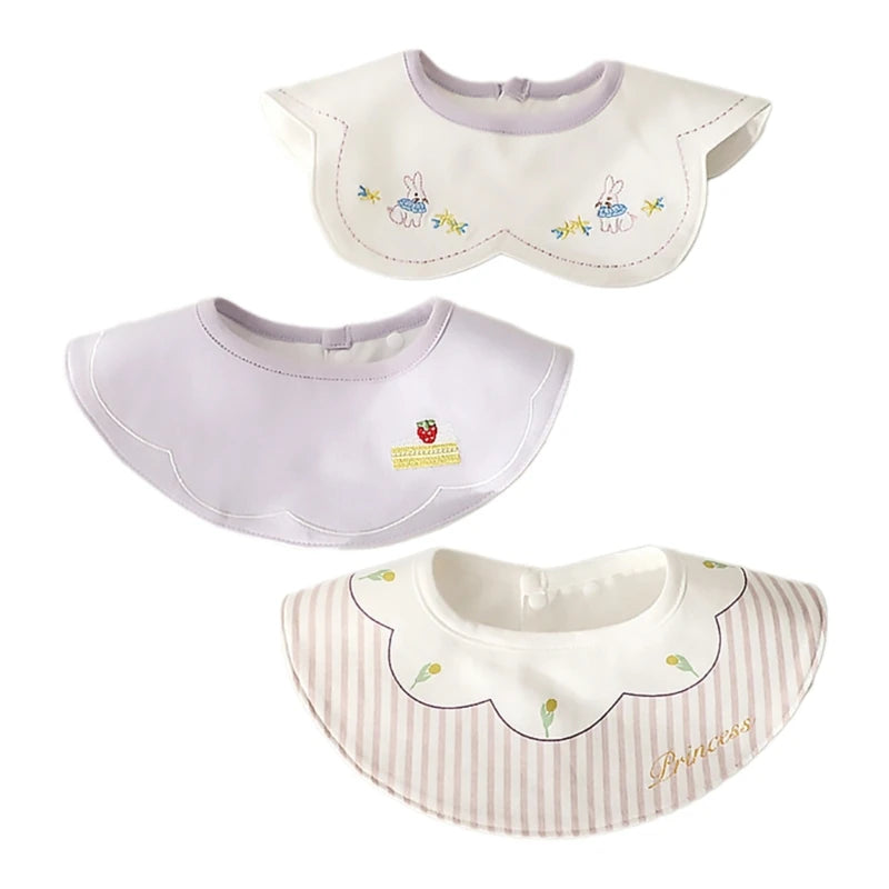 Cute & Functional 3-Pack Waterproof Korean Baby Bibs - Cartoon Embroidered Burp Cloths for Boys & Girls, Ideal Saliva Towels!