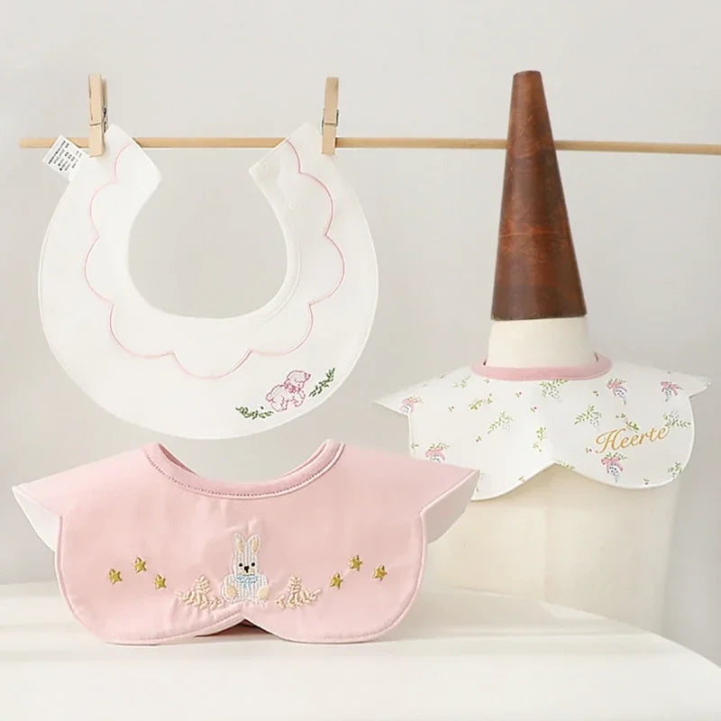 Cute & Functional 3-Pack Waterproof Korean Baby Bibs - Cartoon Embroidered Burp Cloths for Boys & Girls, Ideal Saliva Towels!