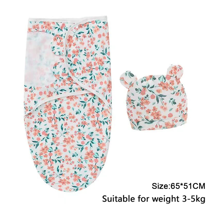 Cozy Cartoon Baby Blanket & Hat Set - Adjustable Cotton Swaddle for Newborns (0-6 Months) - Perfect Year-Round Comfort!