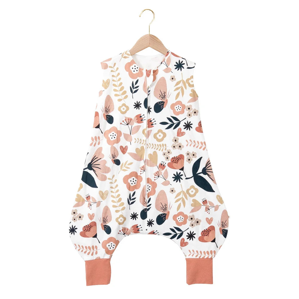 Cozy Kids Summer Sleeping Bag - Breathable 100% Cotton Jumpsuit with Fresh Grass Print for Ages 1-6