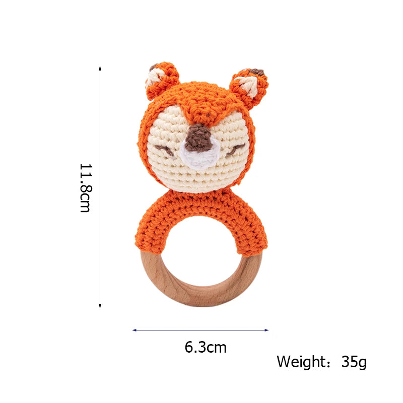 Adorable BPA-Free Wooden Crochet Animal Rattle Teether - Perfect Newborn Gift!