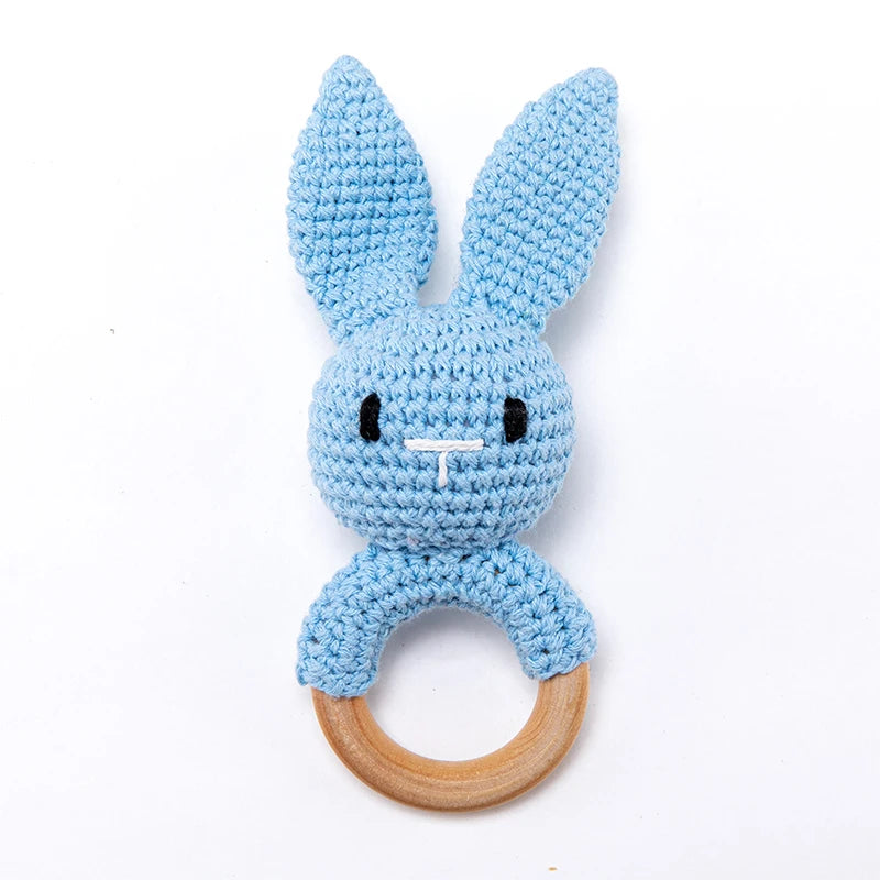 Adorable BPA-Free Wooden Crochet Animal Rattle Teether - Perfect Newborn Gift!