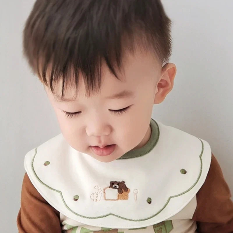 Cute & Functional 3-Pack Waterproof Korean Baby Bibs - Cartoon Embroidered Burp Cloths for Boys & Girls, Ideal Saliva Towels!