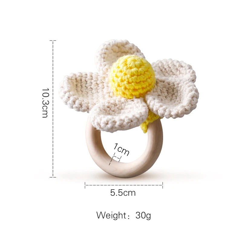 Adorable BPA-Free Wooden Crochet Animal Rattle Teether - Perfect Newborn Gift!