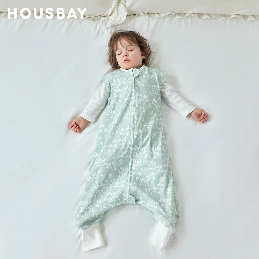 Cozy Kids Summer Sleeping Bag - Breathable 100% Cotton Jumpsuit with Fresh Grass Print for Ages 1-6