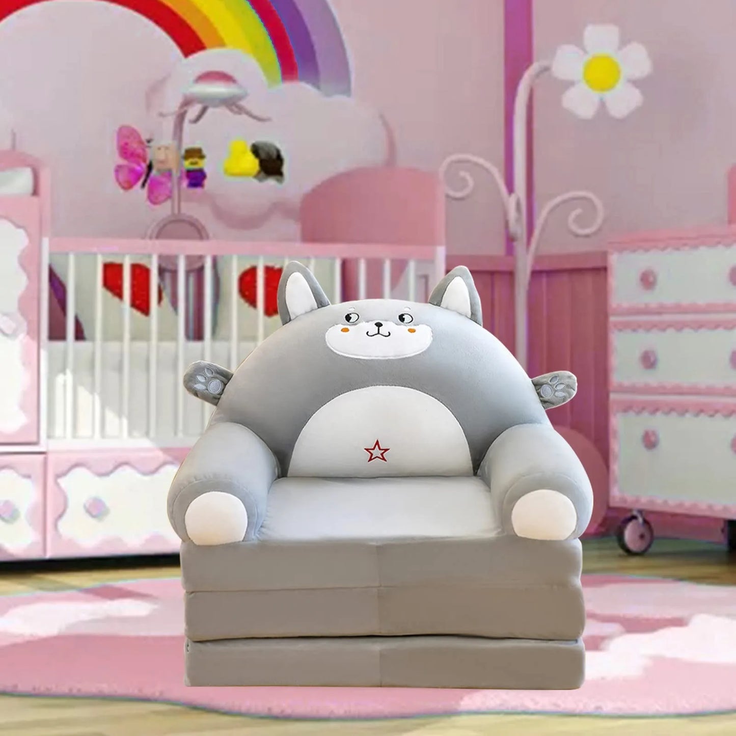 Cozy Cartoon 2-in-1 Plush Kids Sofa Bed - Ideal for Fun and Relaxation!