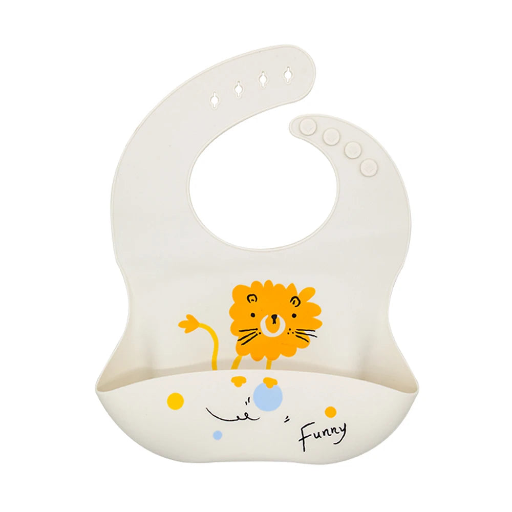 Mess-Free Mealtime Made Fun: Adjustable Soft Silicone Waterproof Bibs with Adorable Cartoon Prints for Kids