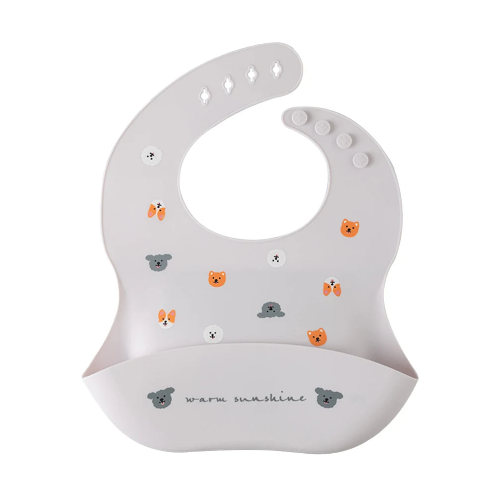 Mess-Free Mealtime Made Fun: Adjustable Soft Silicone Waterproof Bibs with Adorable Cartoon Prints for Kids