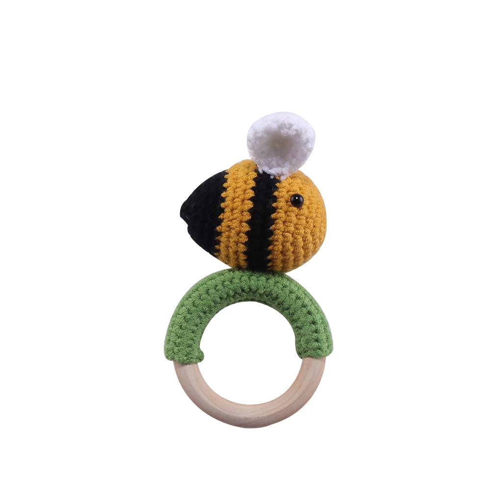 Adorable BPA-Free Wooden Crochet Animal Rattle Teether - Perfect Newborn Gift!
