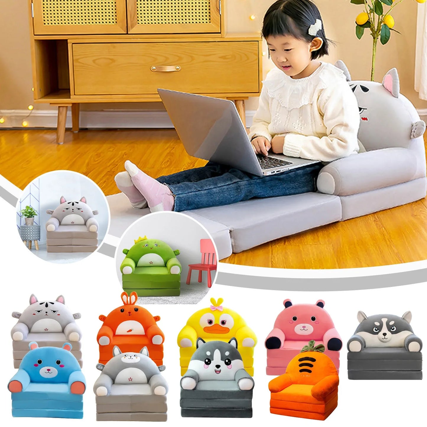 Cozy Cartoon 2-in-1 Plush Kids Sofa Bed - Ideal for Fun and Relaxation!