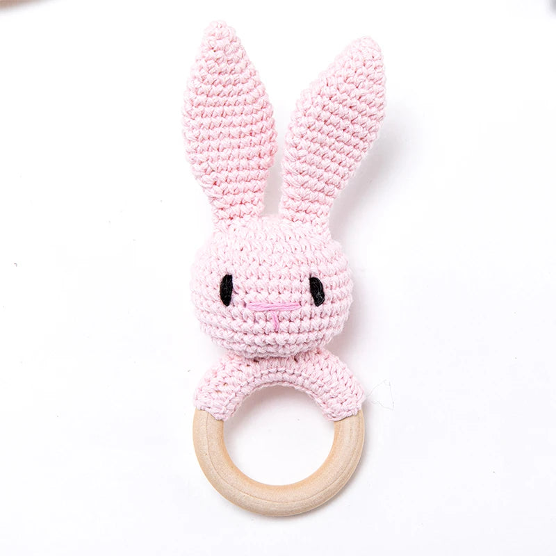 Adorable BPA-Free Wooden Crochet Animal Rattle Teether - Perfect Newborn Gift!