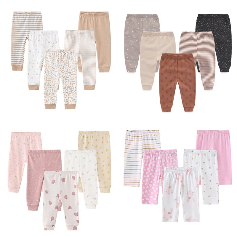 Charming 4/5 Piece Cotton Baby Pants Set - Perfect for Newborns This Autumn & Spring!