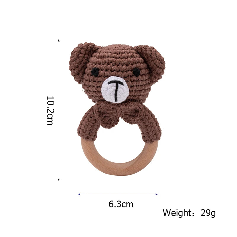 Adorable BPA-Free Wooden Crochet Animal Rattle Teether - Perfect Newborn Gift!