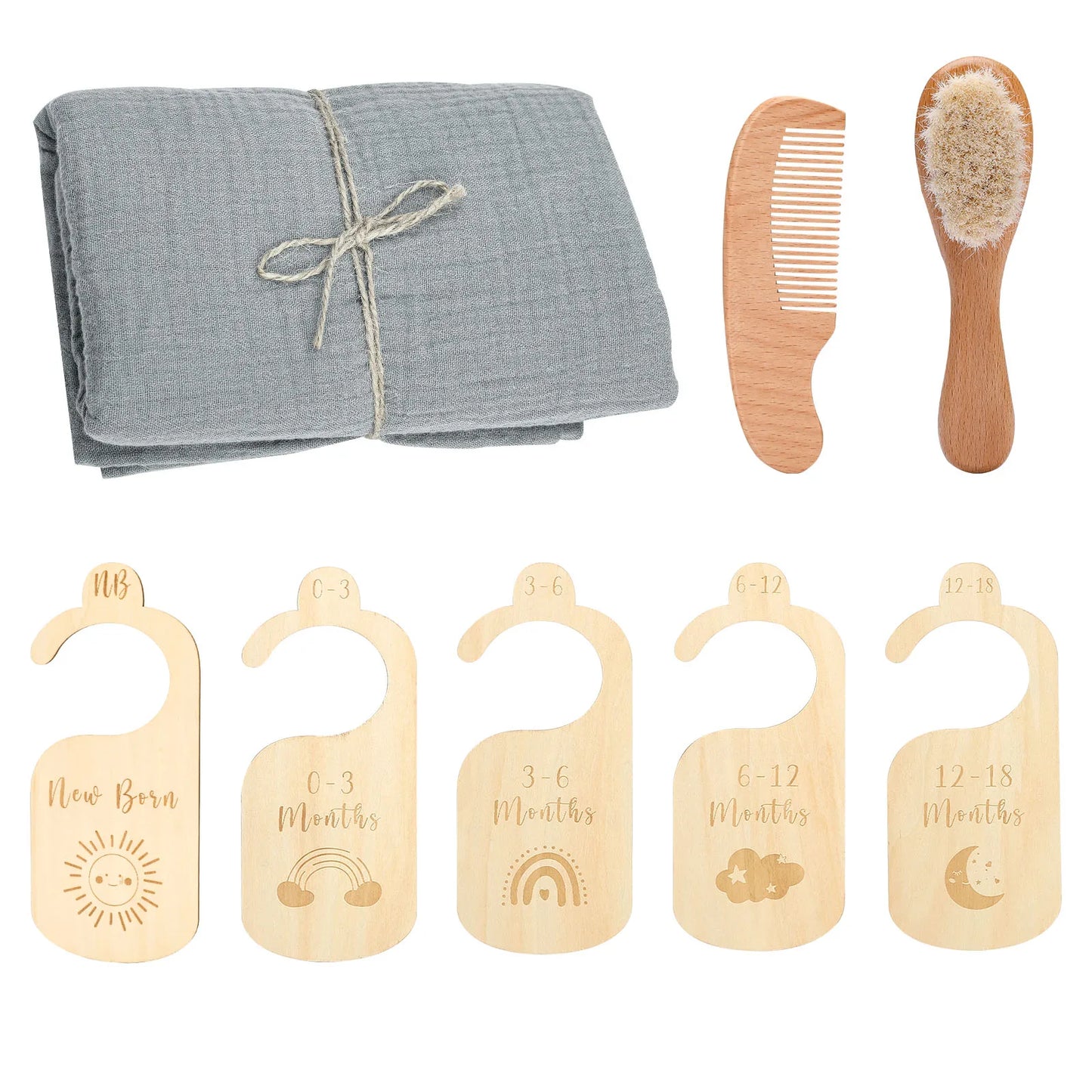 Essential Newborn Bath Toy Set - Double-Sided Cotton Towel, Wardrobe Dividers, Brush & Photography Props - Perfect Bath Gift!
