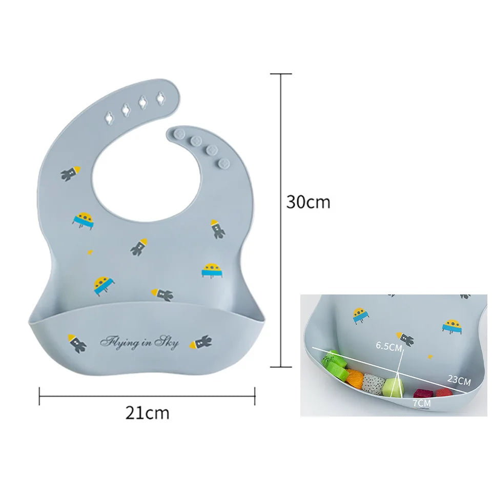 Mess-Free Mealtime Made Fun: Adjustable Soft Silicone Waterproof Bibs with Adorable Cartoon Prints for Kids