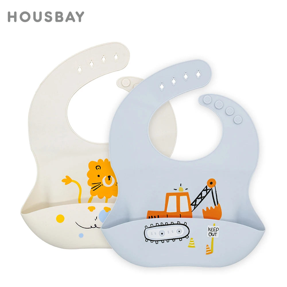 Mess-Free Mealtime Made Fun: Adjustable Soft Silicone Waterproof Bibs with Adorable Cartoon Prints for Kids