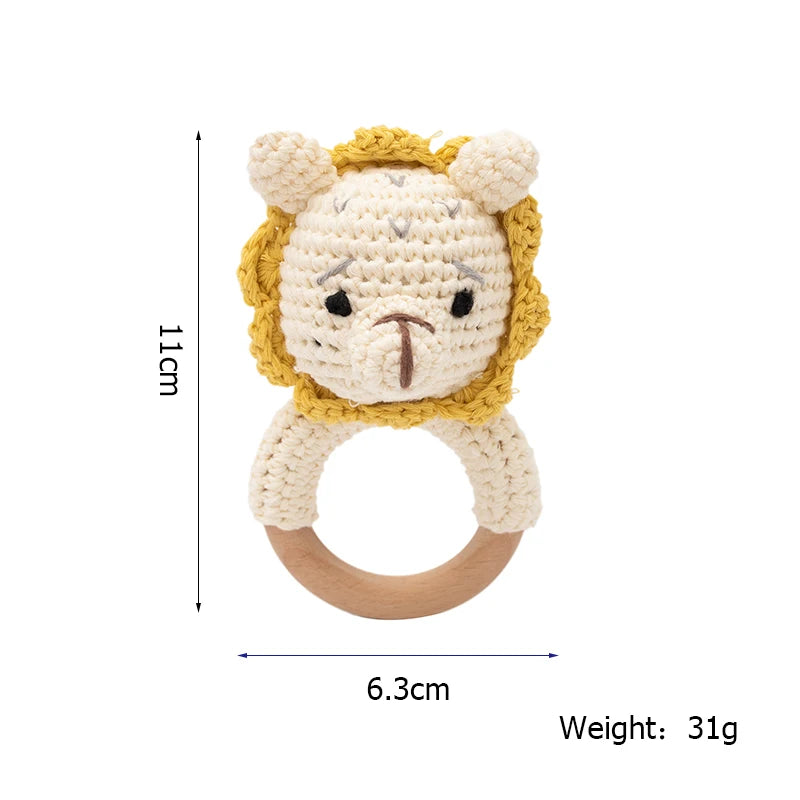 Adorable BPA-Free Wooden Crochet Animal Rattle Teether - Perfect Newborn Gift!