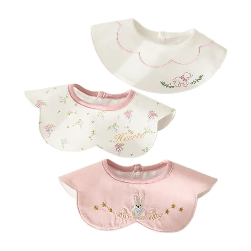 Cute & Functional 3-Pack Waterproof Korean Baby Bibs - Cartoon Embroidered Burp Cloths for Boys & Girls, Ideal Saliva Towels!