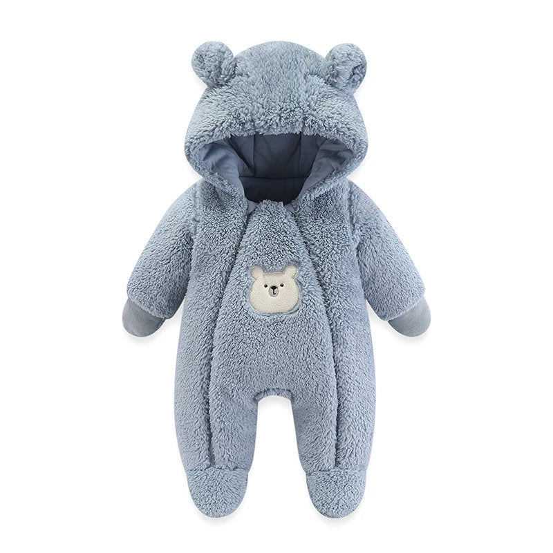 Cozy Cartoon Hooded Winter Jacket for Newborns - Soft Cotton Romper for Boys & Girls (0-12 Months)