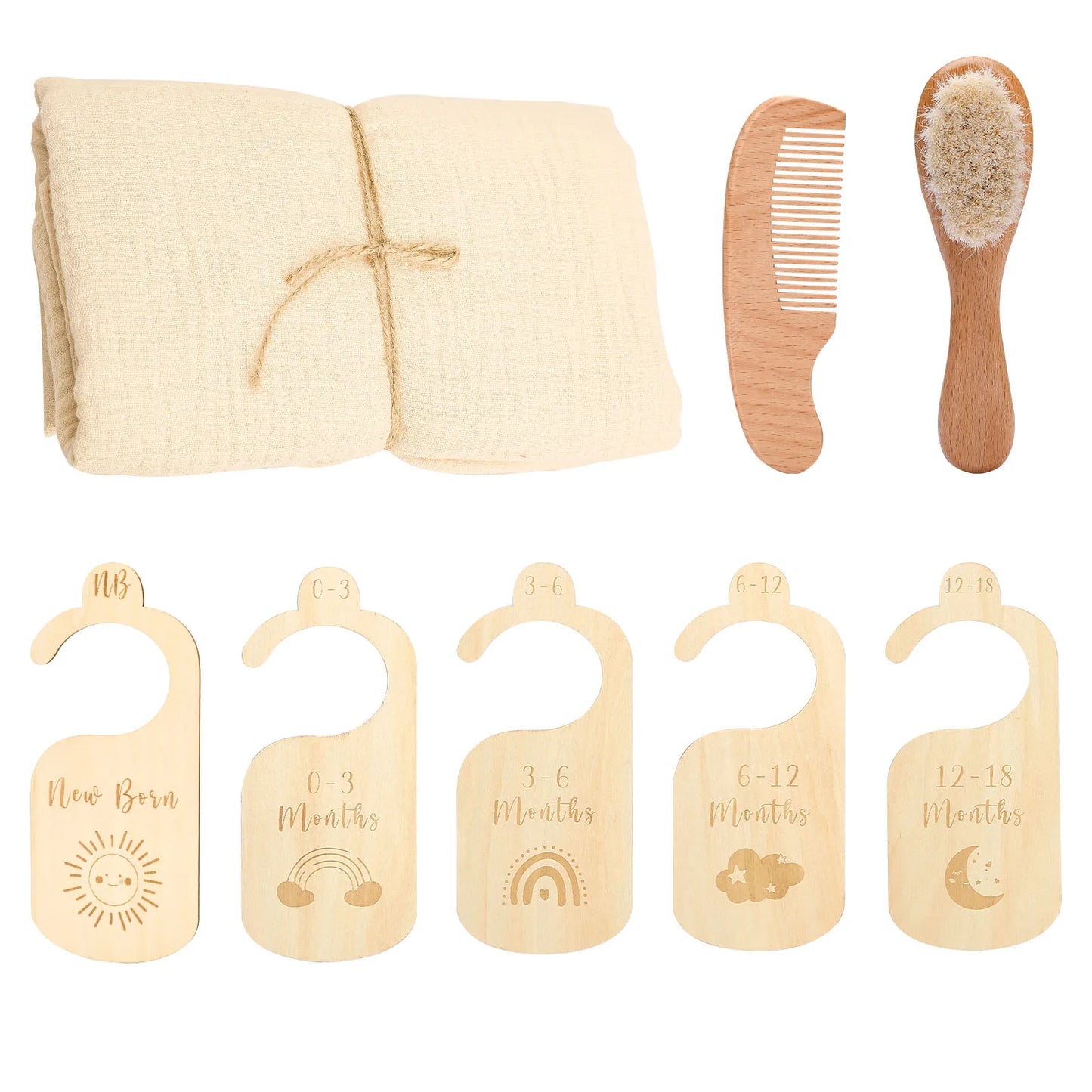 Essential Newborn Bath Toy Set - Double-Sided Cotton Towel, Wardrobe Dividers, Brush & Photography Props - Perfect Bath Gift!