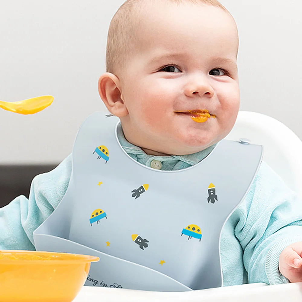 Mess-Free Mealtime Made Fun: Adjustable Soft Silicone Waterproof Bibs with Adorable Cartoon Prints for Kids