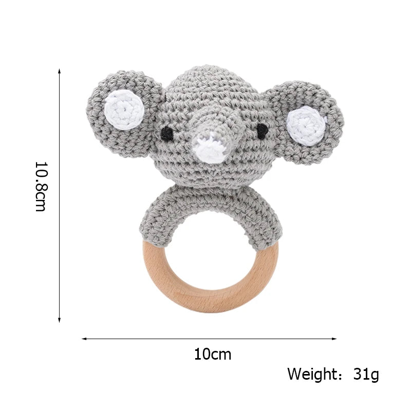 Adorable BPA-Free Wooden Crochet Animal Rattle Teether - Perfect Newborn Gift!