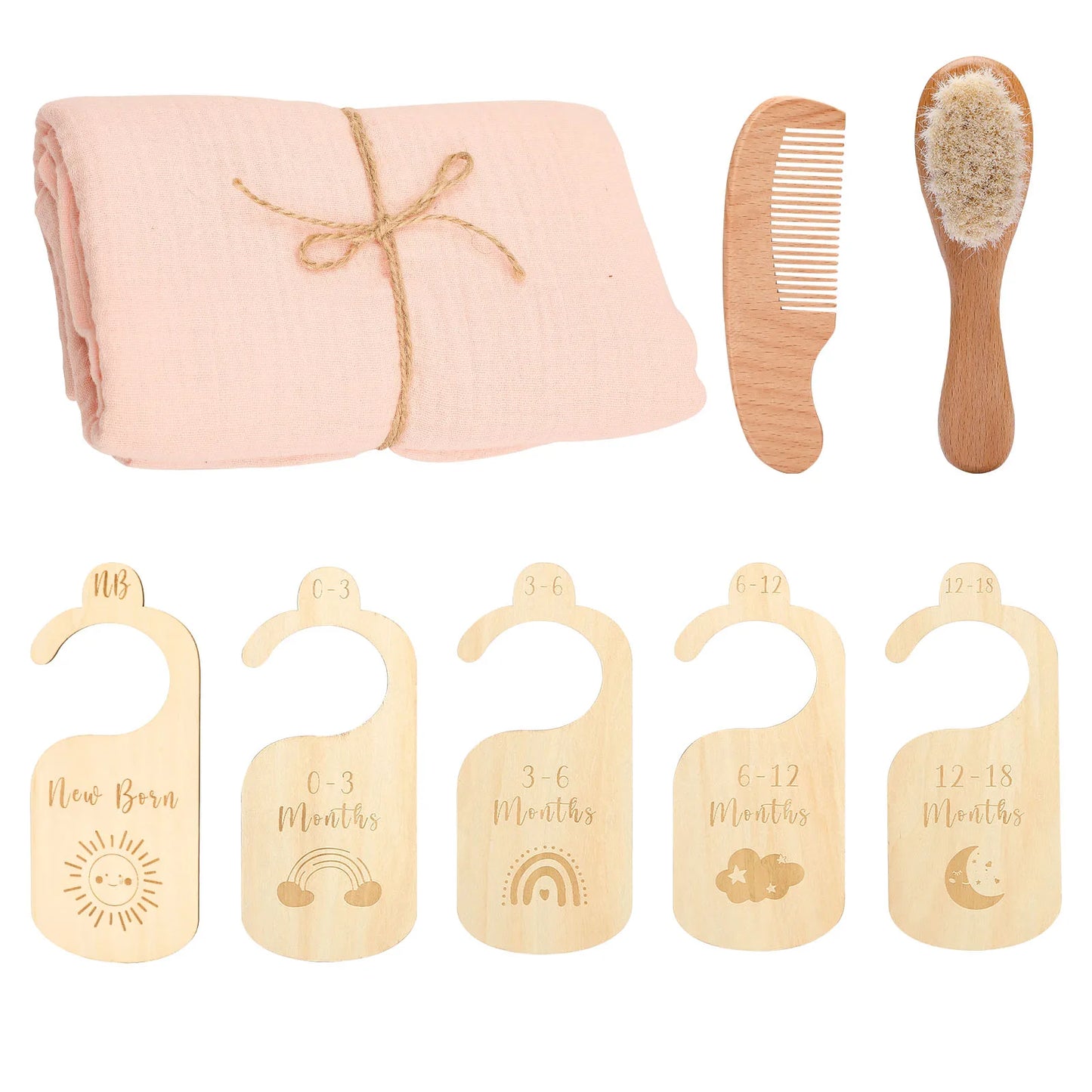 Essential Newborn Bath Toy Set - Double-Sided Cotton Towel, Wardrobe Dividers, Brush & Photography Props - Perfect Bath Gift!
