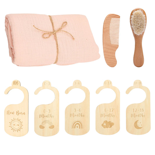 Essential Newborn Bath Toy Set - Double-Sided Cotton Towel, Wardrobe Dividers, Brush & Photography Props - Perfect Bath Gift!
