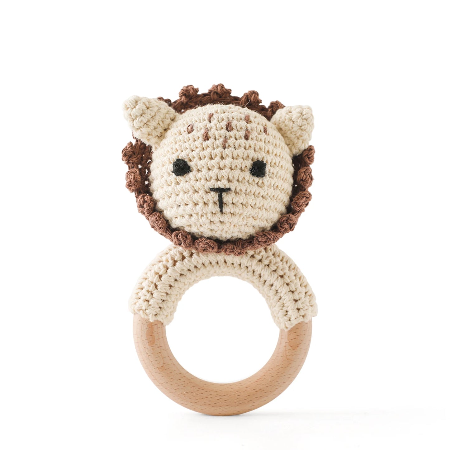 Adorable BPA-Free Wooden Crochet Animal Rattle Teether - Perfect Newborn Gift!