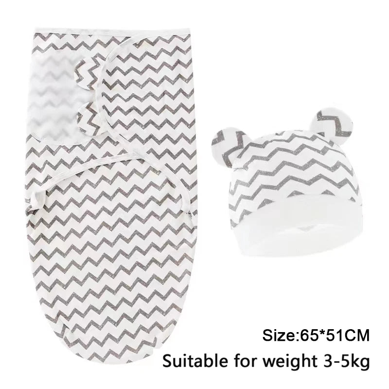 Cozy Cartoon Baby Blanket & Hat Set - Adjustable Cotton Swaddle for Newborns (0-6 Months) - Perfect Year-Round Comfort!