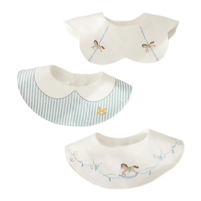 Cute & Functional 3-Pack Waterproof Korean Baby Bibs - Cartoon Embroidered Burp Cloths for Boys & Girls, Ideal Saliva Towels!