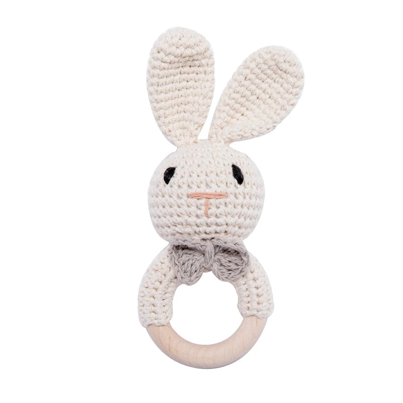 Adorable BPA-Free Wooden Crochet Animal Rattle Teether - Perfect Newborn Gift!